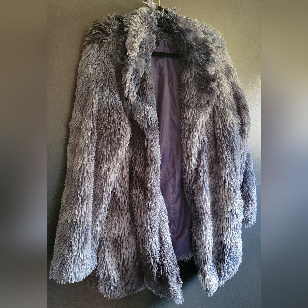 XL Blue Faux Fur Open Jacket